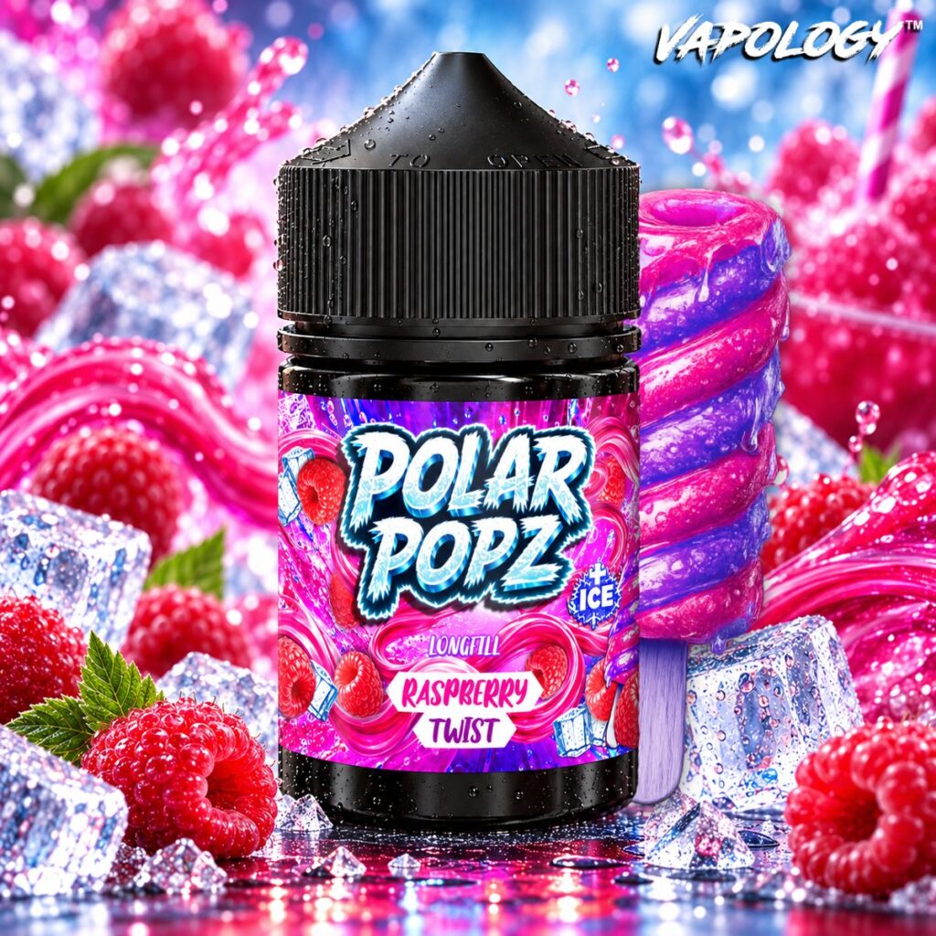 Polar Popz 60ml longfill vape bottle, Raspberry Twist flavour, by Vapology