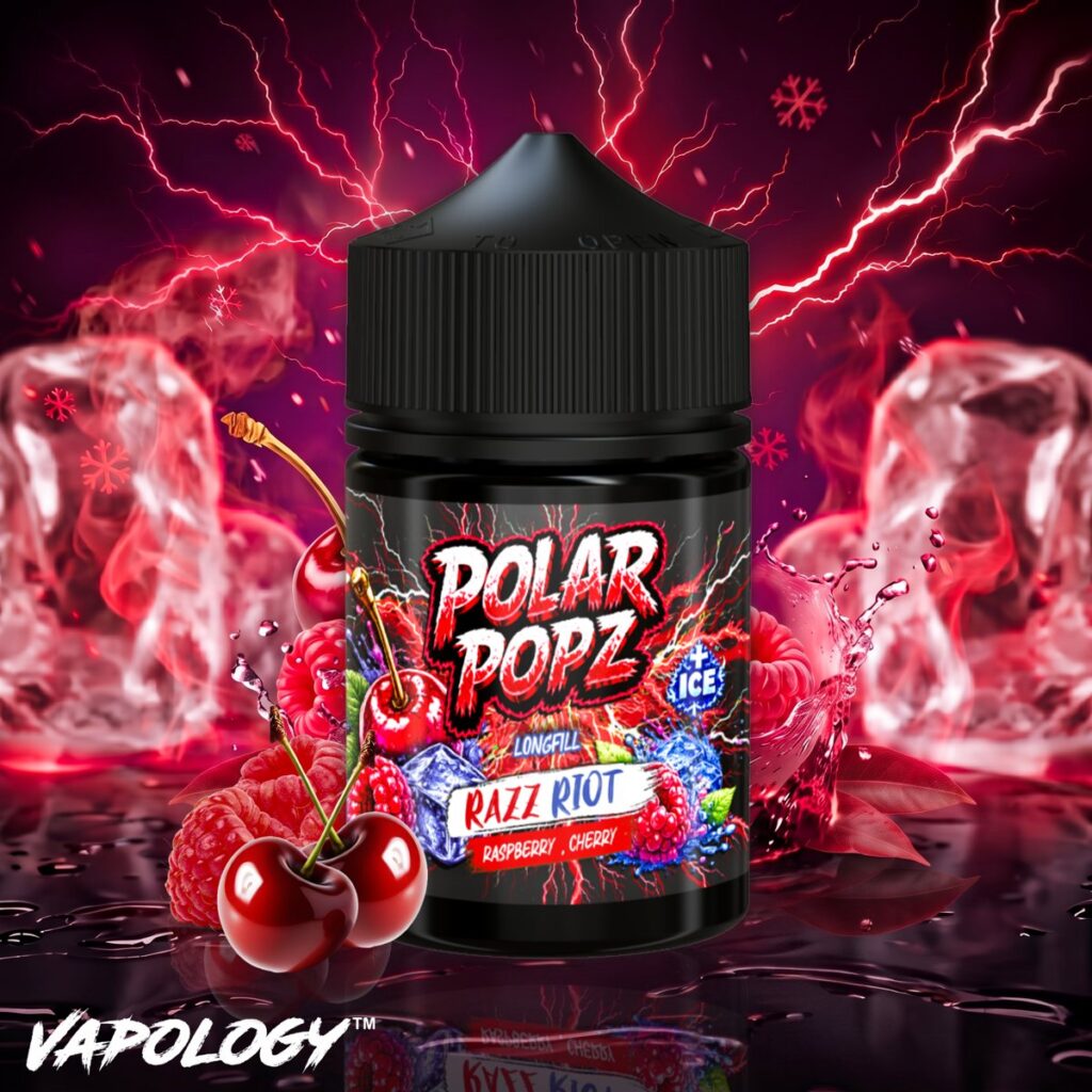 Razz Riot Polar Popz Energy 60ml vape longfill bottle by Vapology